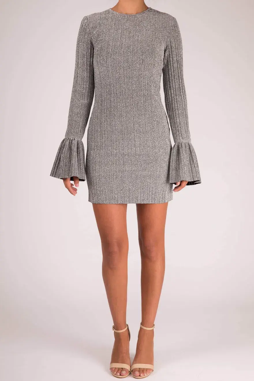 By Johnny Sparkle Pleat Frill Mini Dress Gray Size 6 - Image 1