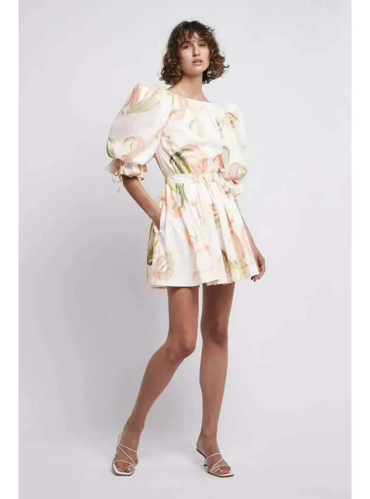 Aje Imprint Cotton Puff Sleeve Mini Dress In Painterly Laceleaf Size AU 6 - Image 1