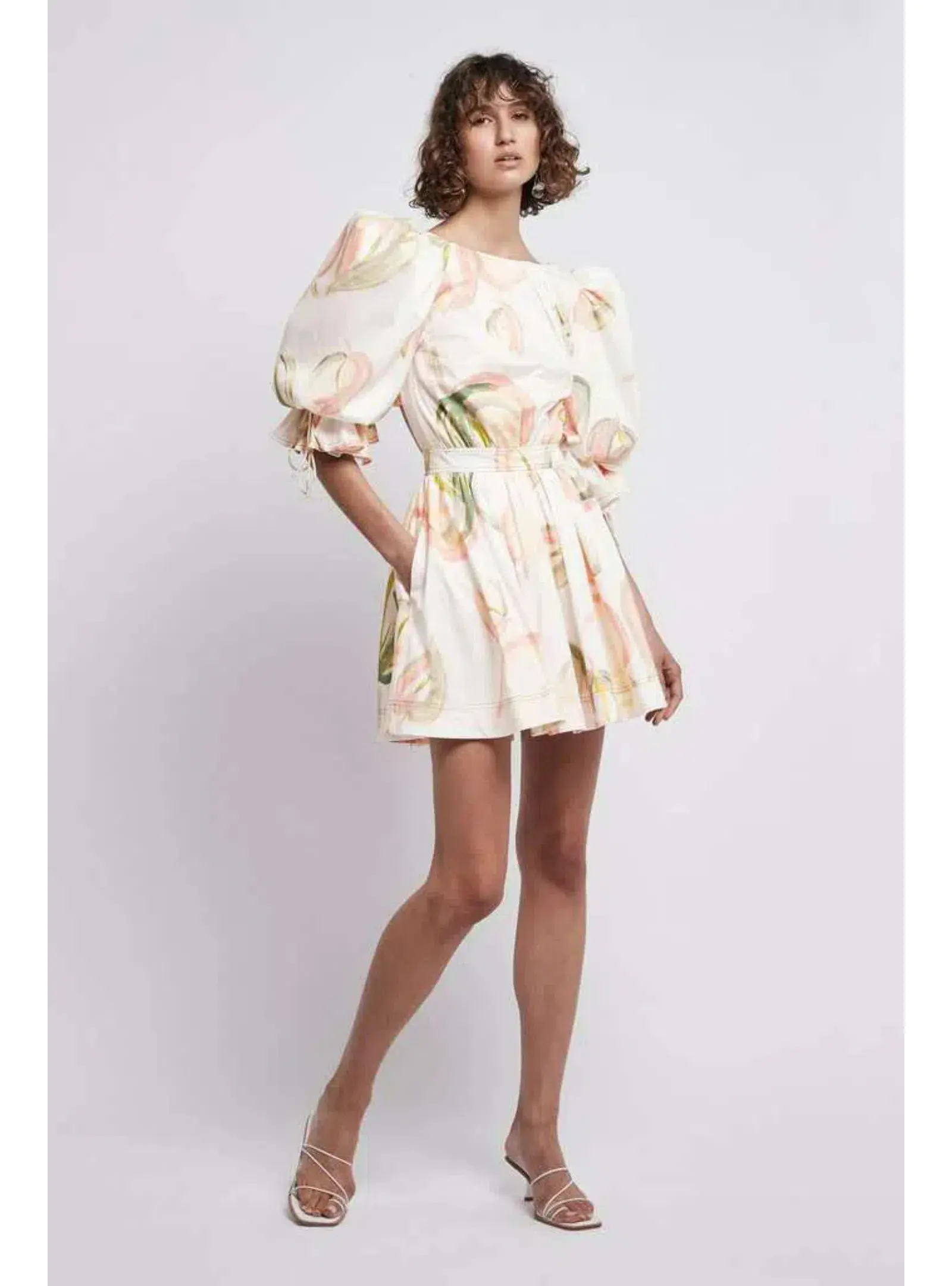Aje Imprint Cotton Puff Sleeve Mini Dress In Painterly Laceleaf Size AU 6 - Image 1