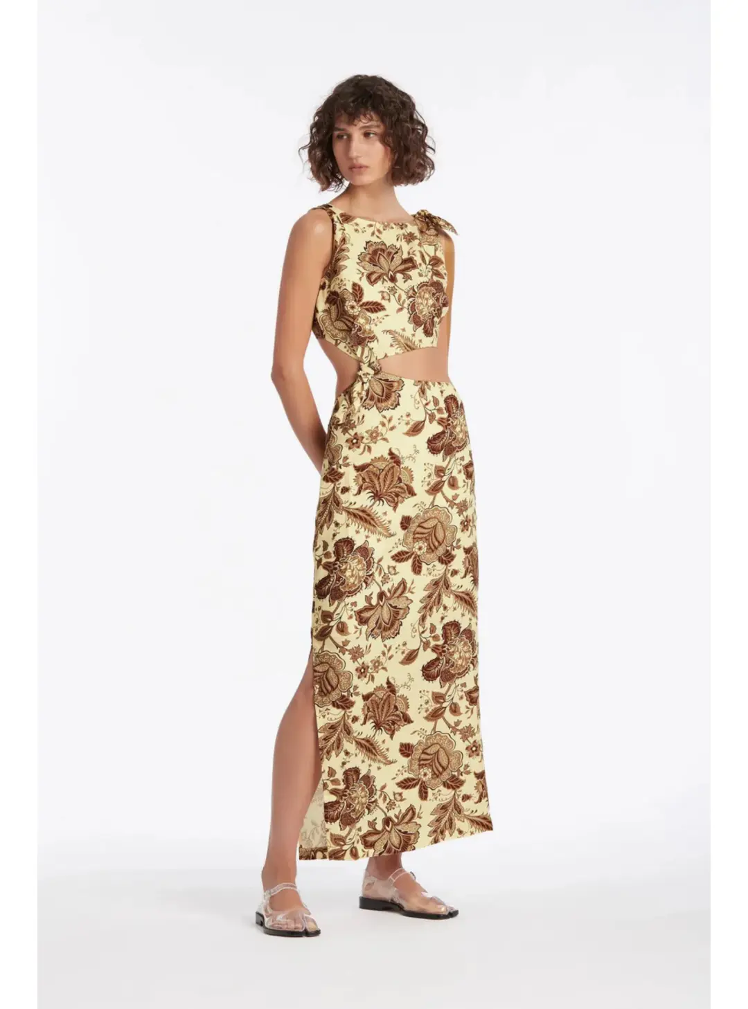 Sir The Label Rei Knot Midi Dress Citrus Lilium Print Size AU 8 for rent on The Volte - main image