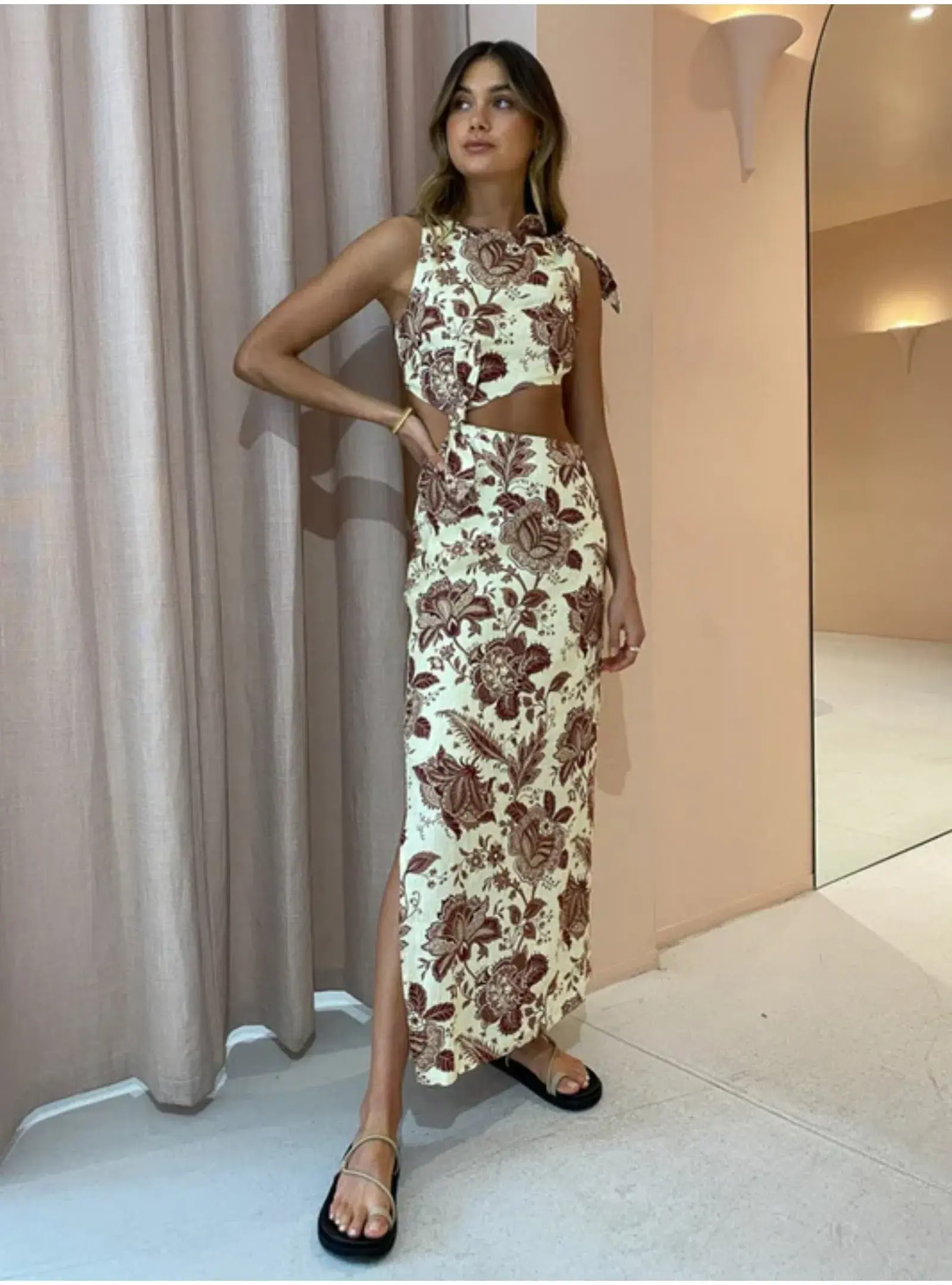 Sir The Label Rei Knot Midi Dress Citrus Lilium Print Size AU 8 - Image 2