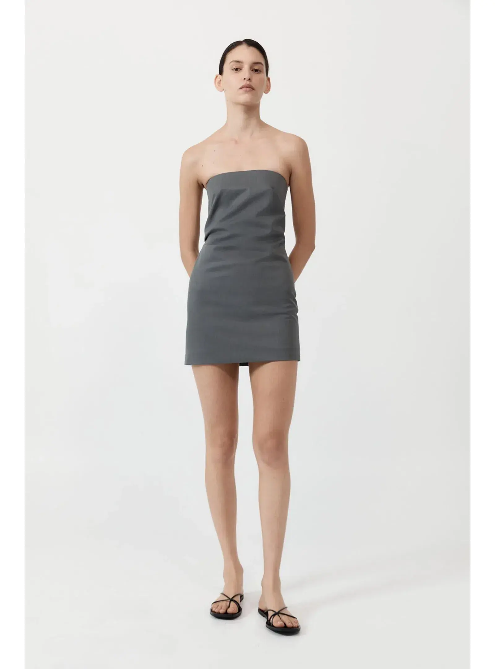 St. Agni Tuck Mini Dress in Pewter Grey Size AU 8 - Image 1