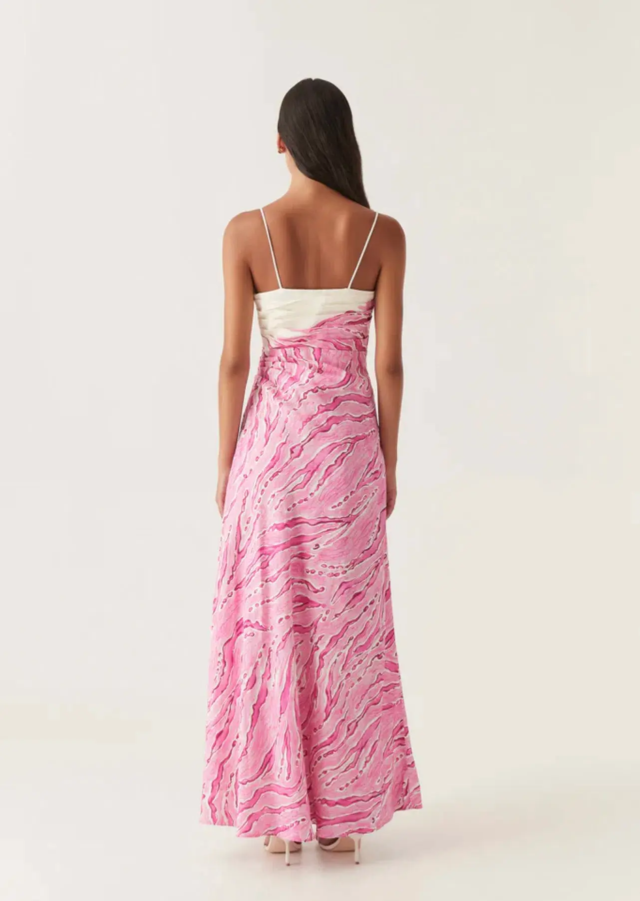 Aje Clarice Draped Maxi Dress in Pink and White Size 14 - Image 2