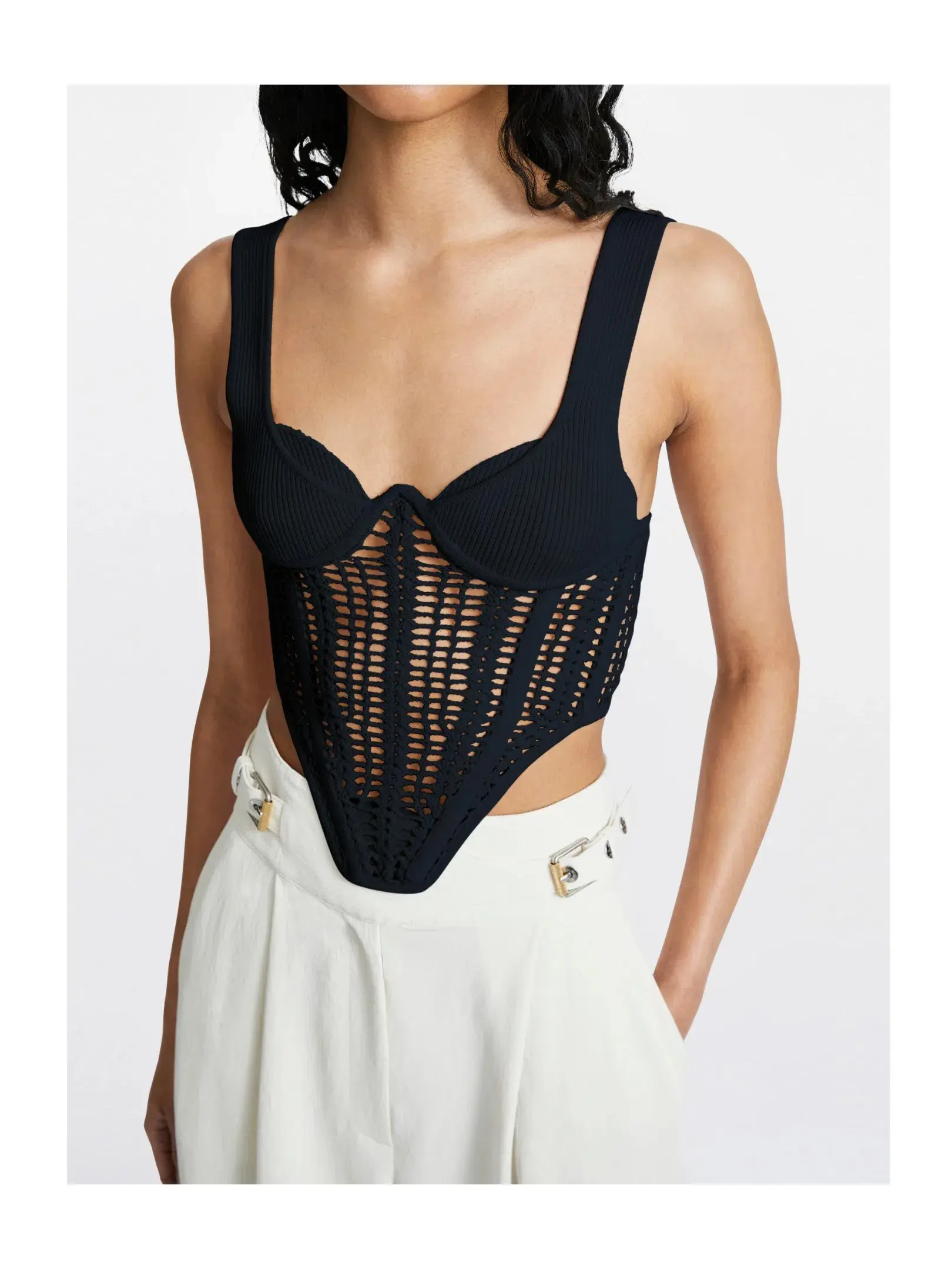 Dion Lee Crochet Knitted Corset Top Black Size 8 - Image 3