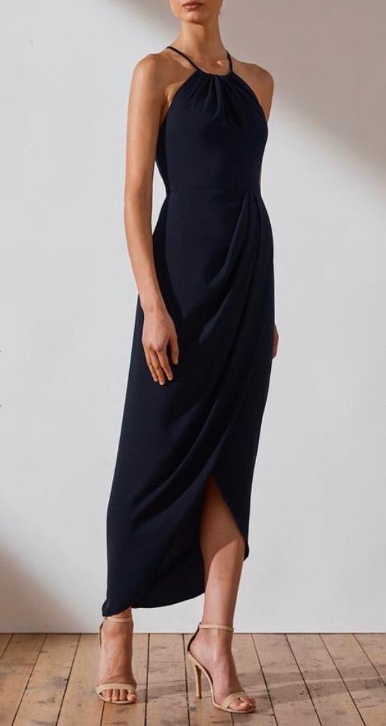 Shona Joy Core High Neck Ruched Dress Navy Size 16 - Image 1