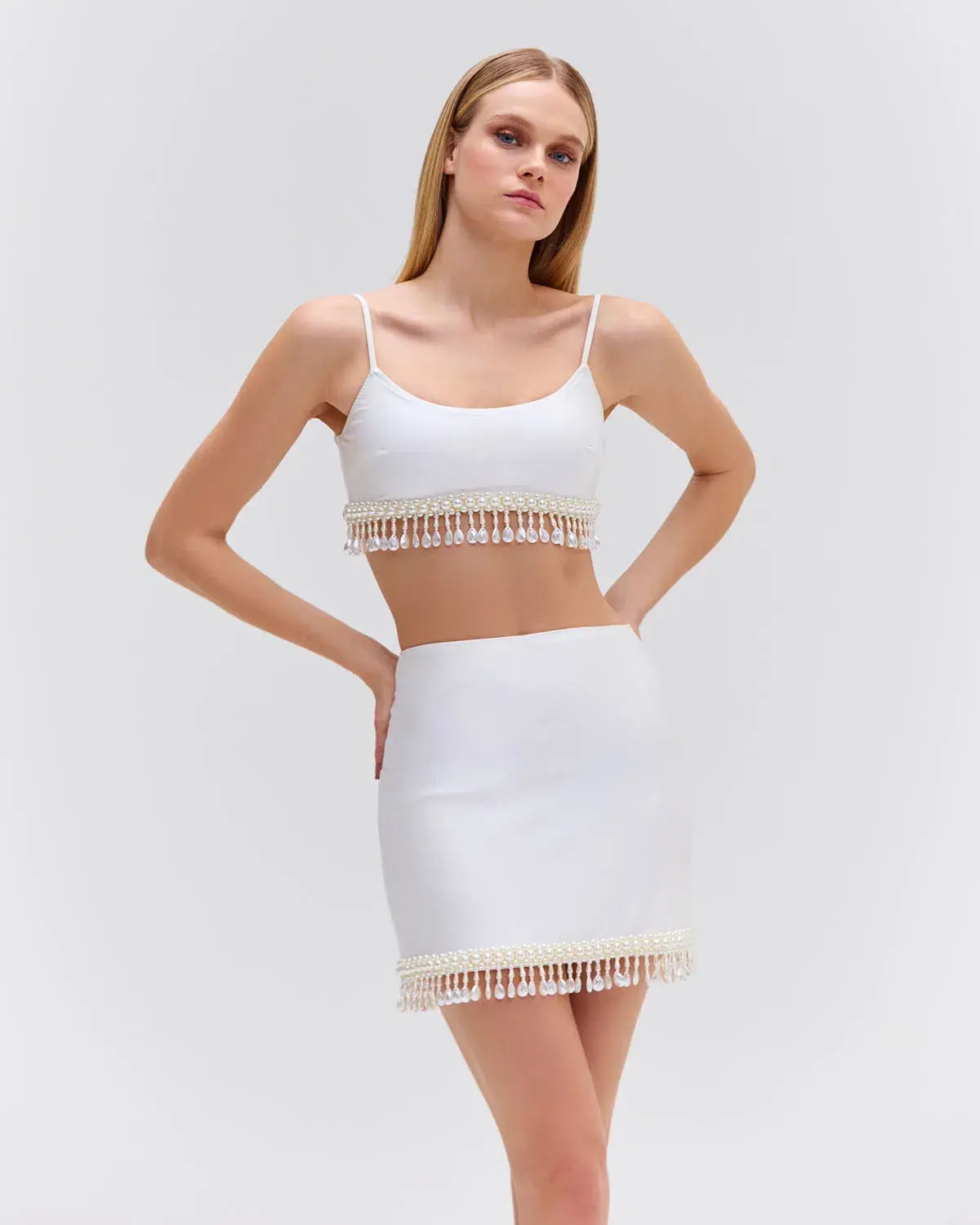 PatBO Beaded Mini Skirt White Size 8 - Image 1