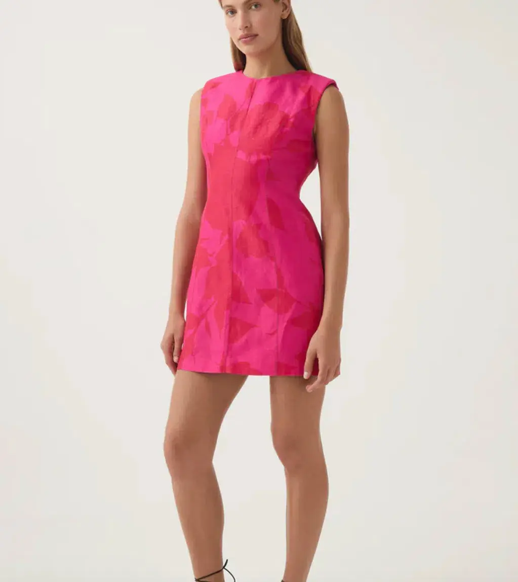 Aje Cove Pendant Mini Dress Pink Red Print Size 16 - Image 4
