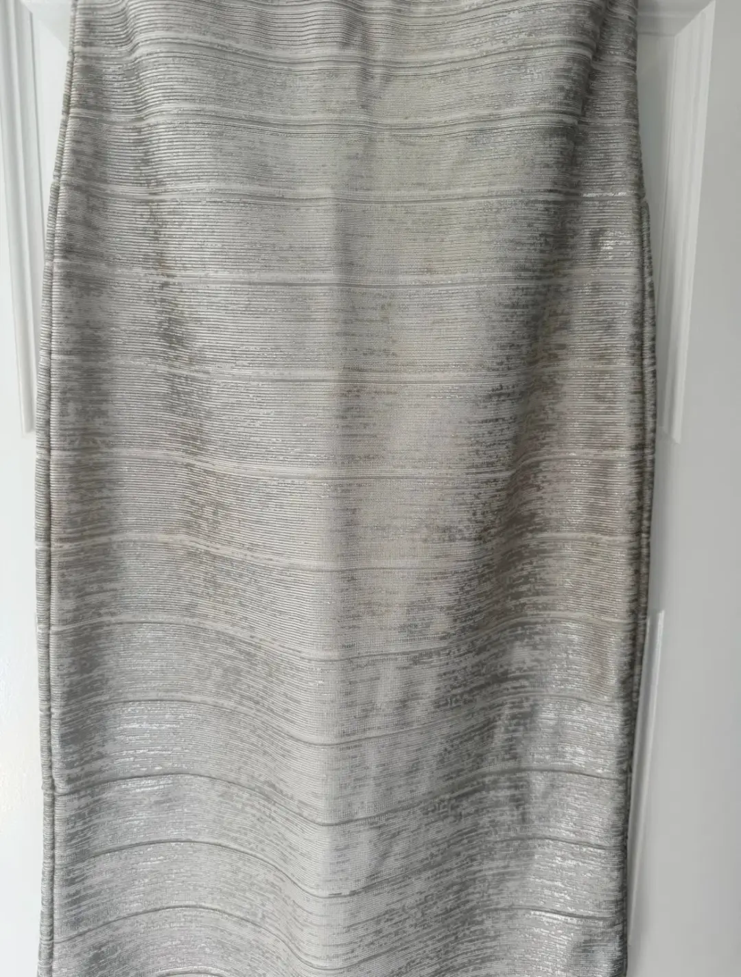 Herve Leger Sweetheart Banded Foil Gown Silver in Size XS/AU 6 for rent on The Volte - main image