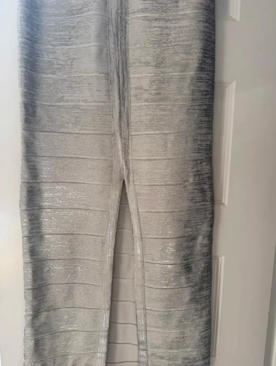 Herve Leger Sweetheart Banded Foil Gown Silver in Size XS/AU 6 for rent on The Volte - main image