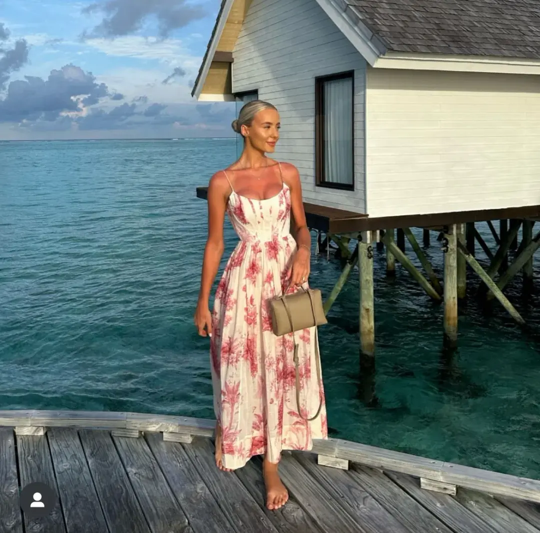 Zimmermann Waverly Corset Midi Dress in Pink Palm Size 1/ AU 10 for rent on The Volte - main image