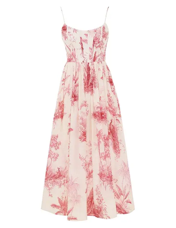 Zimmermann Waverly Corset Midi Dress in Pink Palm Size 1/ AU 10 for rent on The Volte - main image