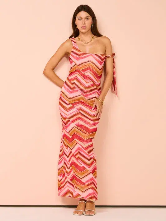 Issy Panelled Maxi Dress In Chevron Print Size 14 - Image 1