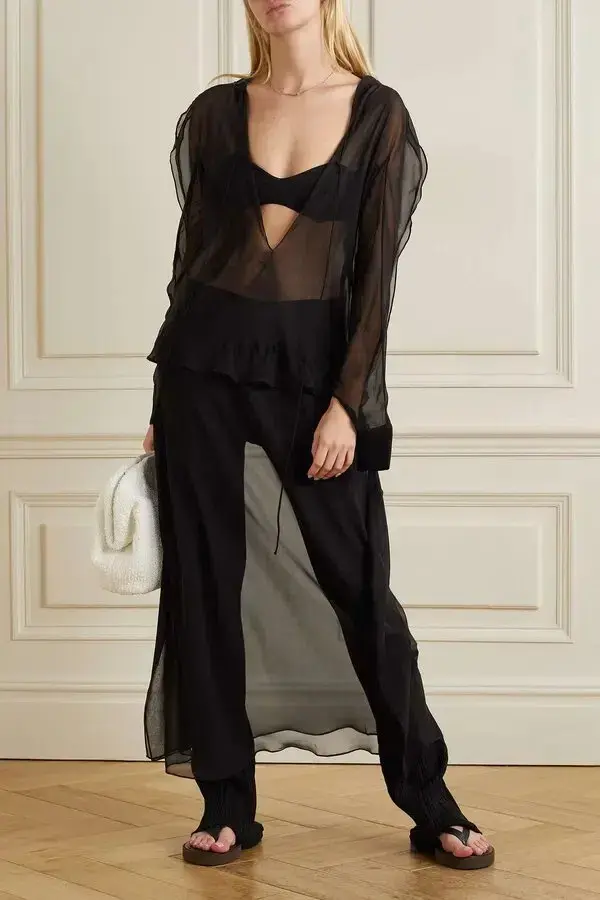 Christopher Esber Ruffled Silk Georgette Maxi Dress in Black Size AU 4 - Image 2