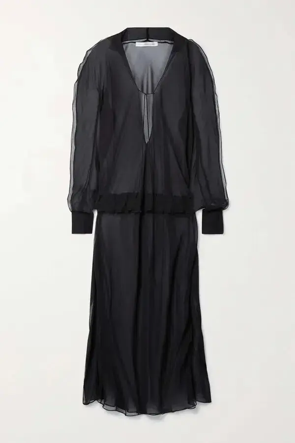 Christopher Esber Ruffled Silk Georgette Maxi Dress in Black Size AU 4 - Image 4