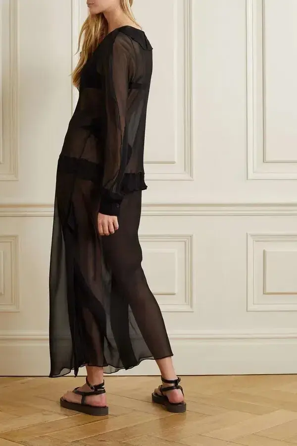Christopher Esber Ruffled Silk Georgette Maxi Dress in Black Size AU 4 - Image 3
