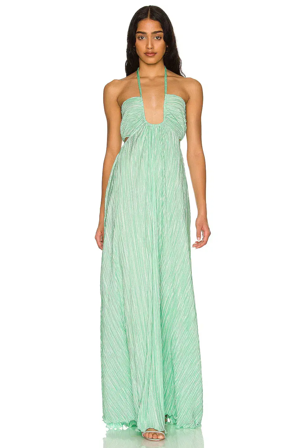 LoveShackFancy Julissa Plissé Satin Halterneck Maxi Dress In Light Emerald Size S / AU 8 - Image 4