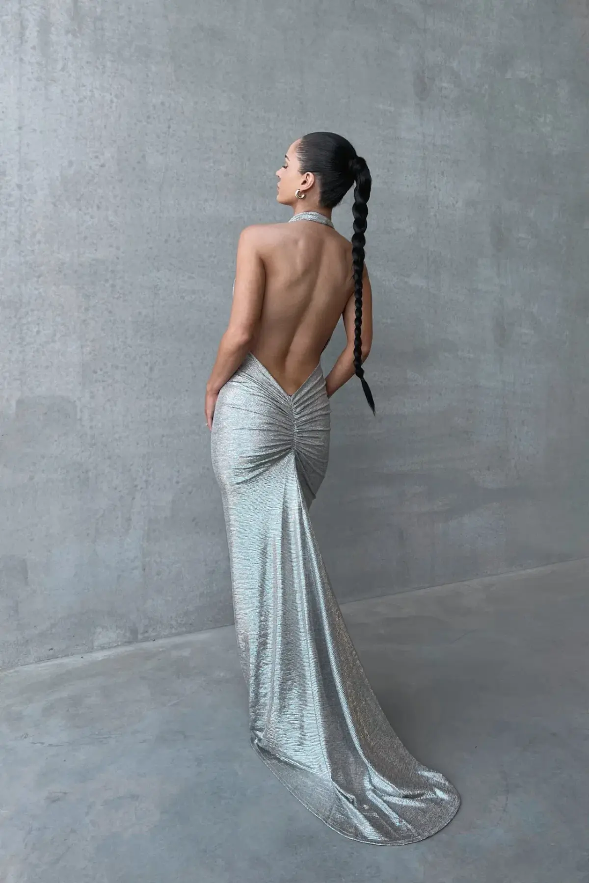 Melani The Label Maria Cowl Gown in Moonlight Silver Foil Size L / AU 12 - Image 3