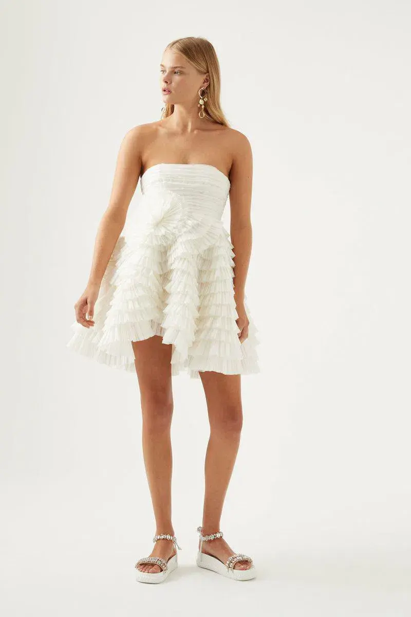 Aje Expressive Pleated Mini Dress Ivory Size 8 - Image 6