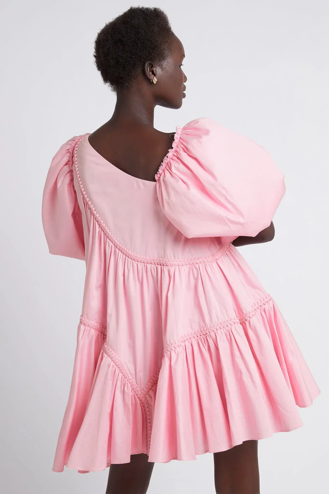 Aje Casabianca Braided Asymmetric Puff Sleeve Mini Dress Pink Size 4 - Image 3