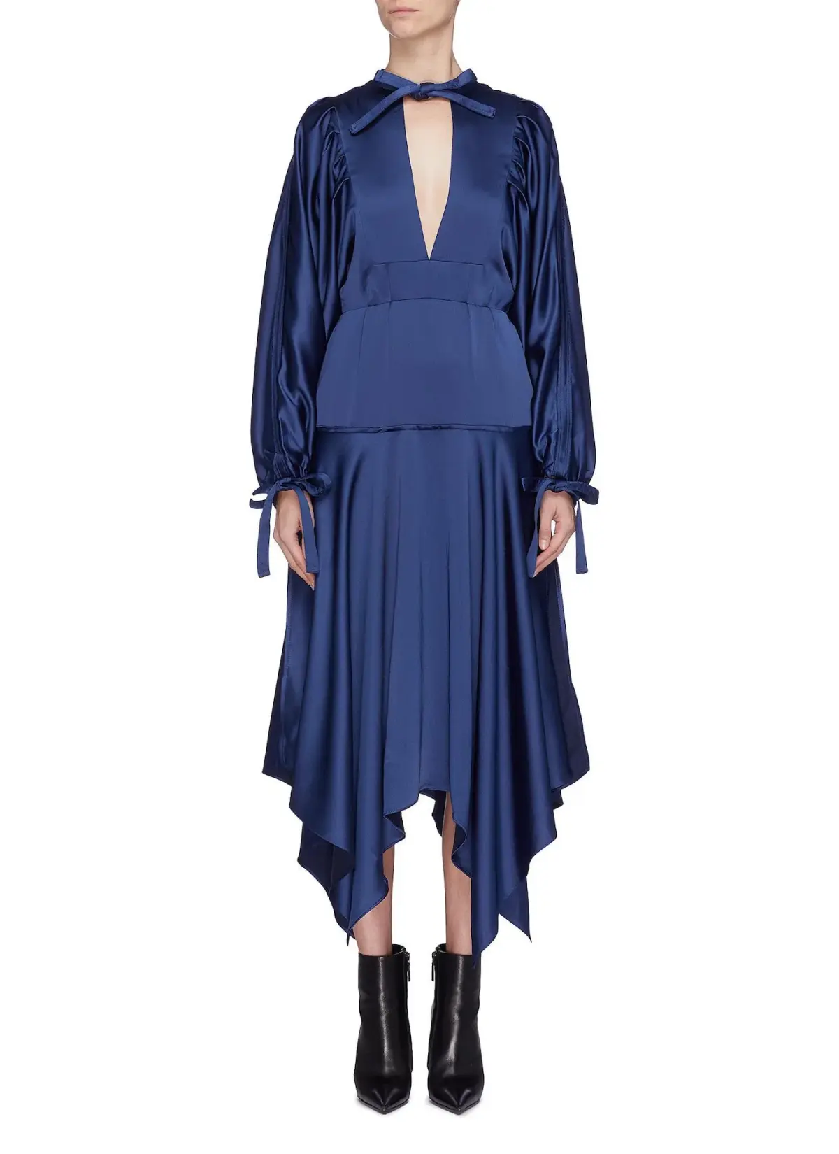 Self Portrait Handkerchief Hem Satin Midi Dress Blue Size 14 - Image 1