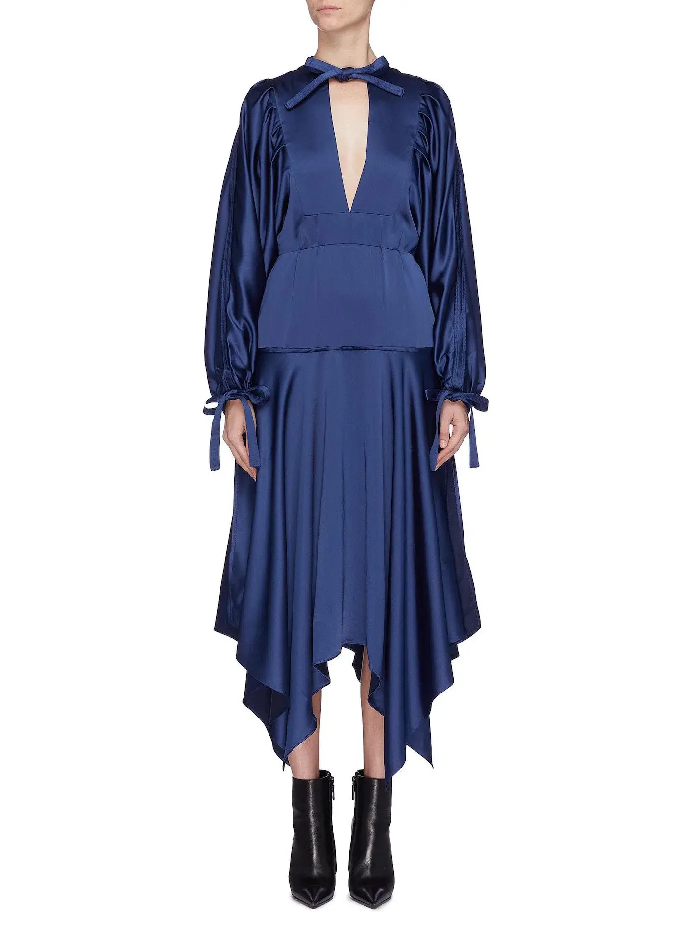 Self Portrait Handkerchief Hem Satin Midi Dress Blue Size 14 - Image 1