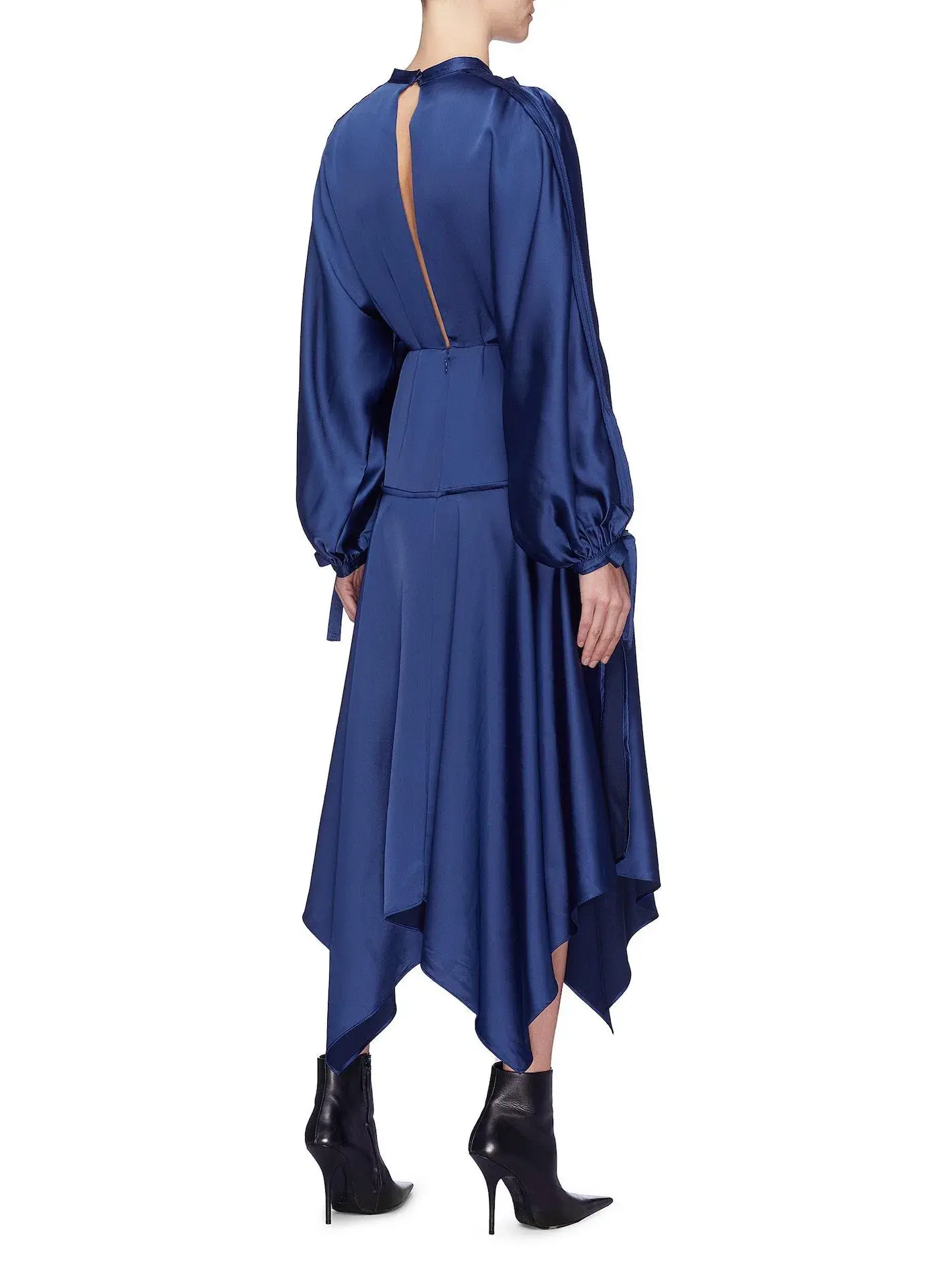 Self Portrait Handkerchief Hem Satin Midi Dress Blue Size 14 - Image 3