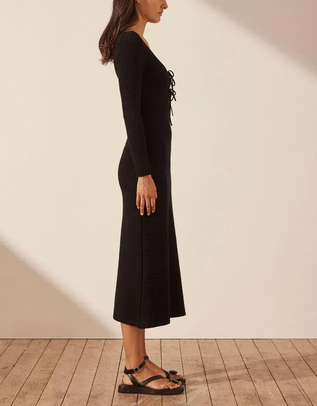 Shona Joy Eve Long Sleeve Keyhole Midi Dress Black Size XS (AU 6) - Image 4