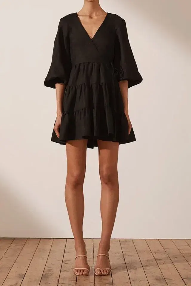 Shona Joy Nicolette Wrap Mini Dress Black Size 6 - Image 1