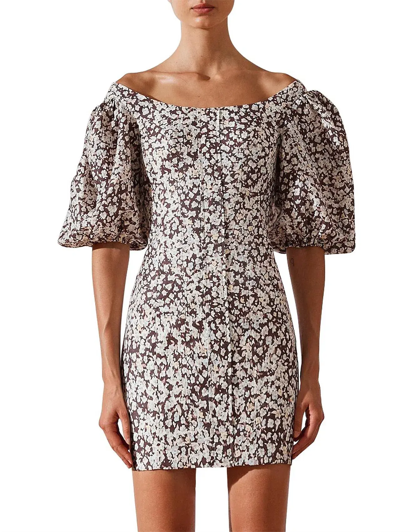 Shona Joy Dahlia OTS Fitted Mini Dress Floral Size 8 - Image 2