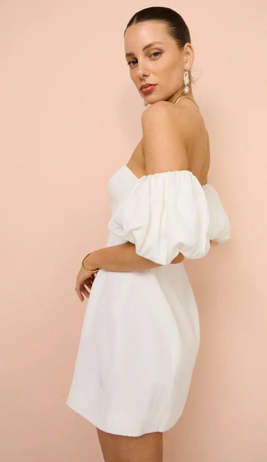Shona Joy La Lune Otto Puff Sleeve Mini Dress in Ivory Size 6 - Image 3