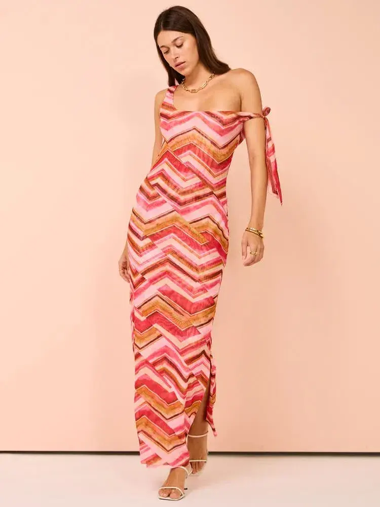 Issy Panelled Maxi Dress In Chevron Print Size 10 - Image 1