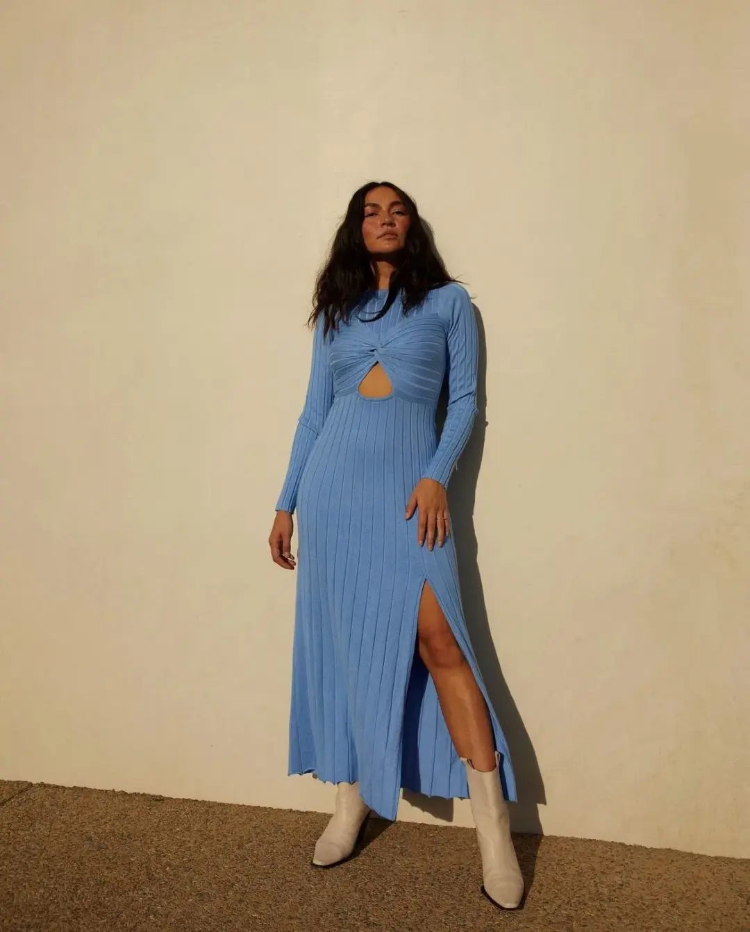 Sovere Recline Knit Midi Dress in Azure Size 6 for rent on The Volte - main image