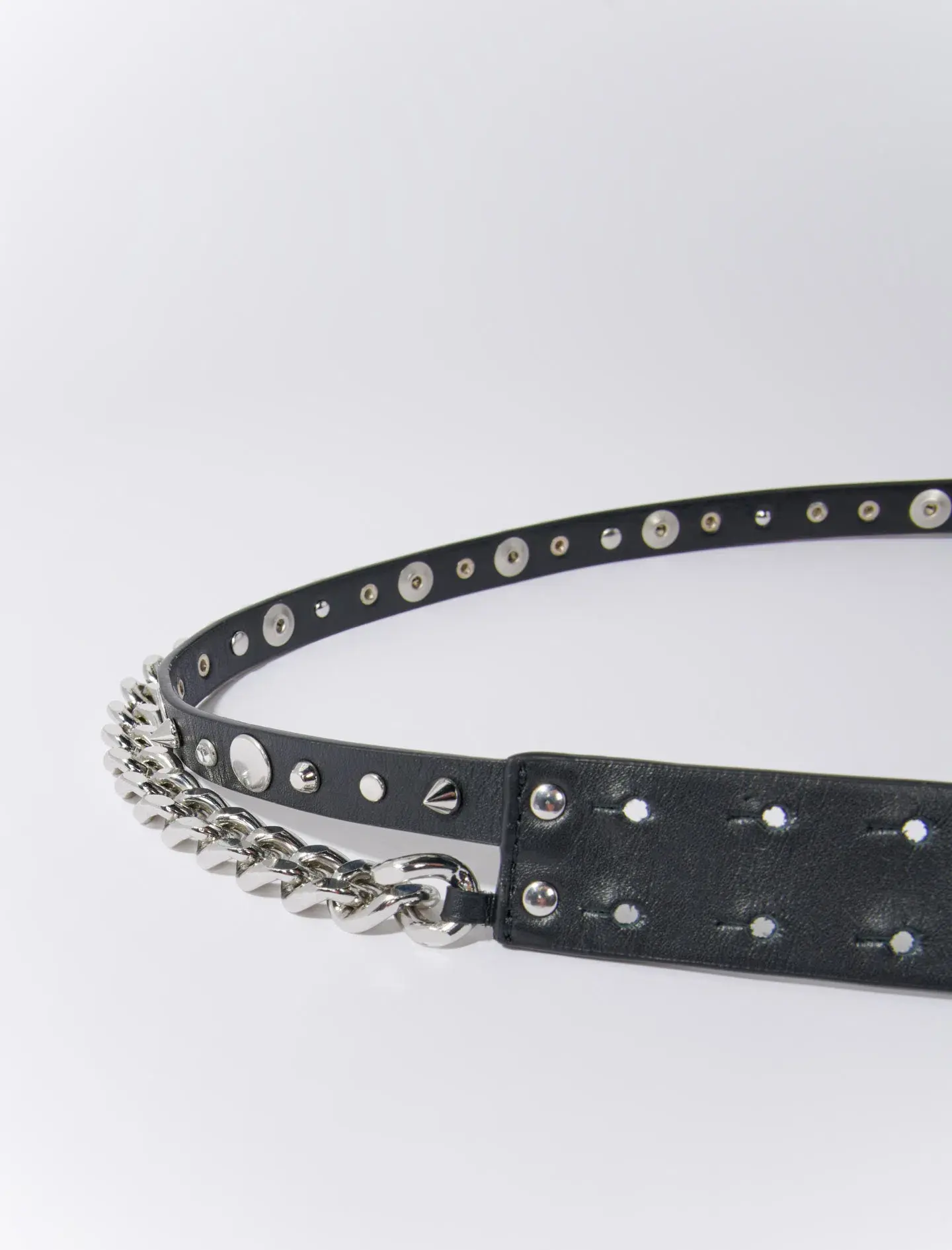 Maje Double Leather and Chain Belt in Black Size 2 /AU 10 - Image 2
