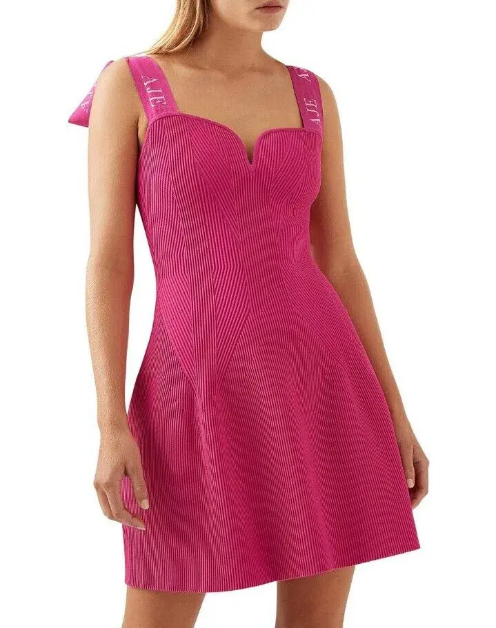 Aje Amber Knit Tie Shoulder Mini Dress in Fuchsia Size XS / AU 6 - Image 2