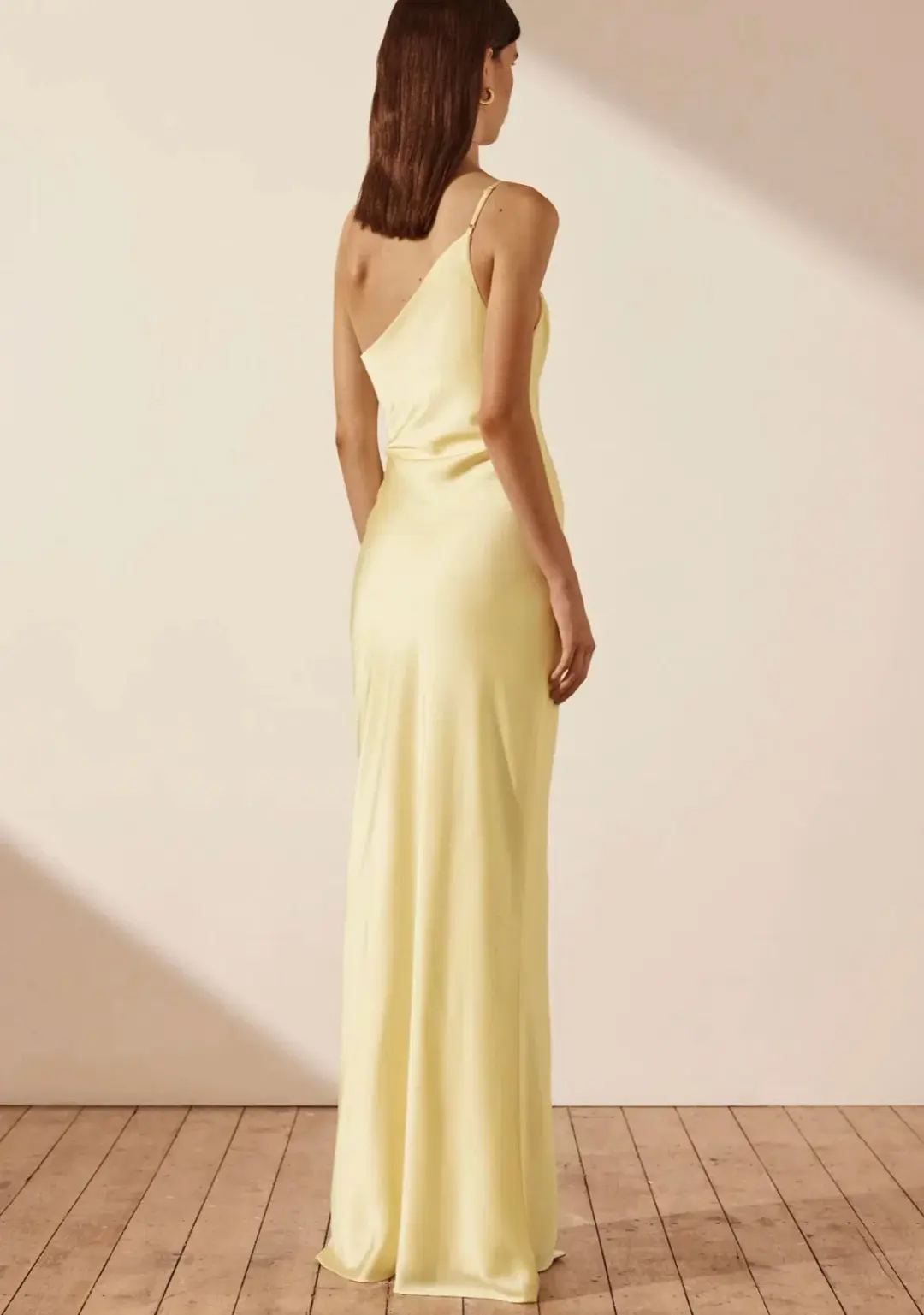 Shona Joy Luxe Asymmetrical Gathered Maxi Dress in Lemon Size 12  for rent on The Volte - main image