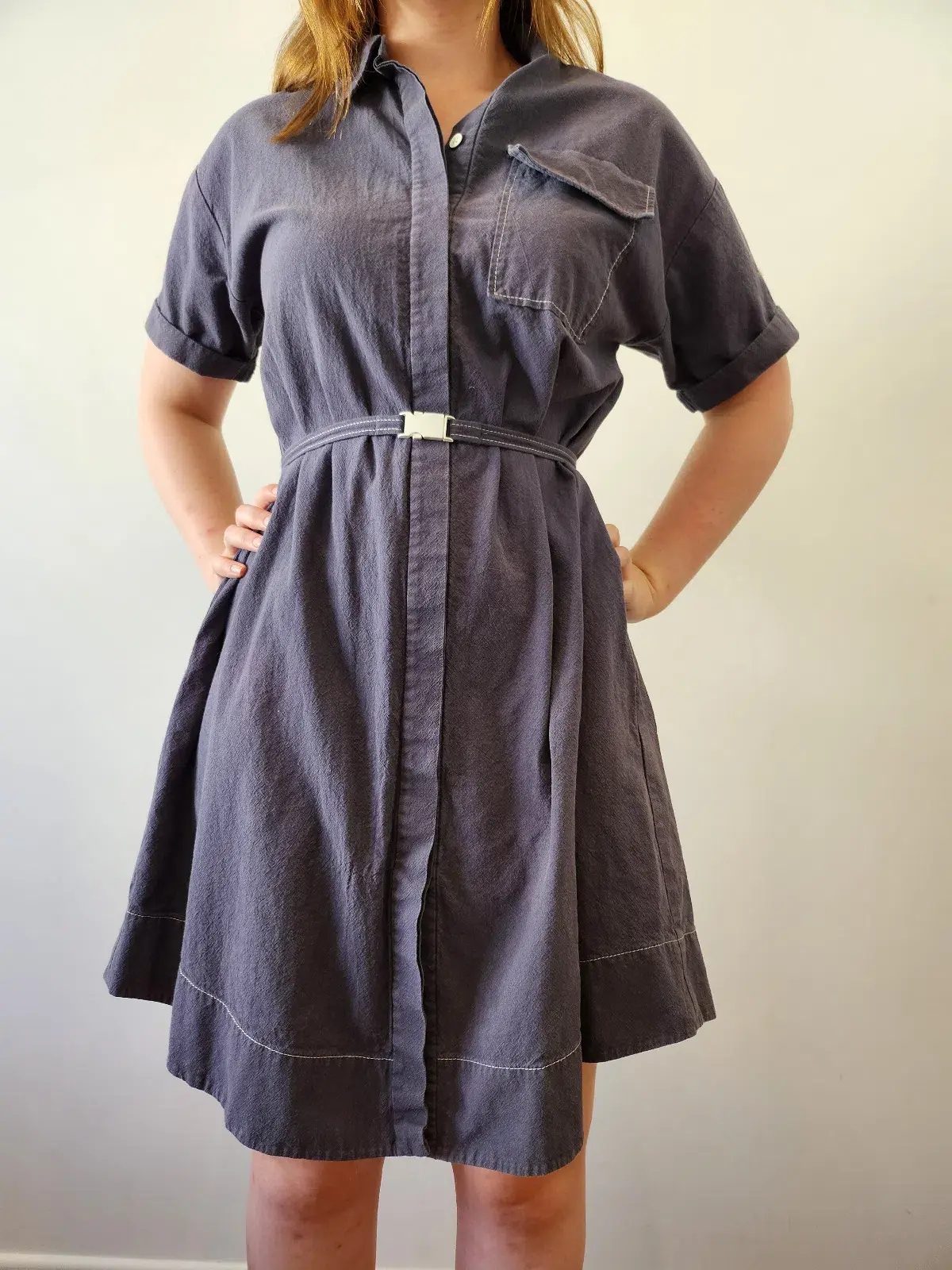 Cue Button Up Dress with Belt Navy Size 8 - Image 1