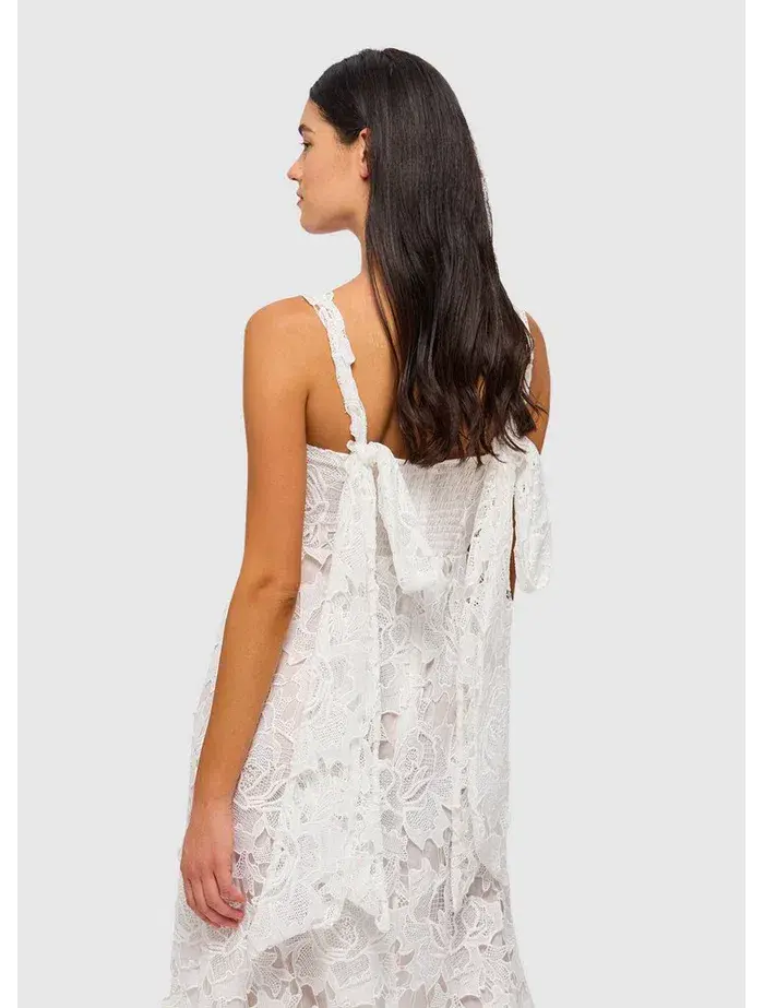 Leo Lin Iris Lace Ruched Bust Midi Dress White Size 8 - Image 3
