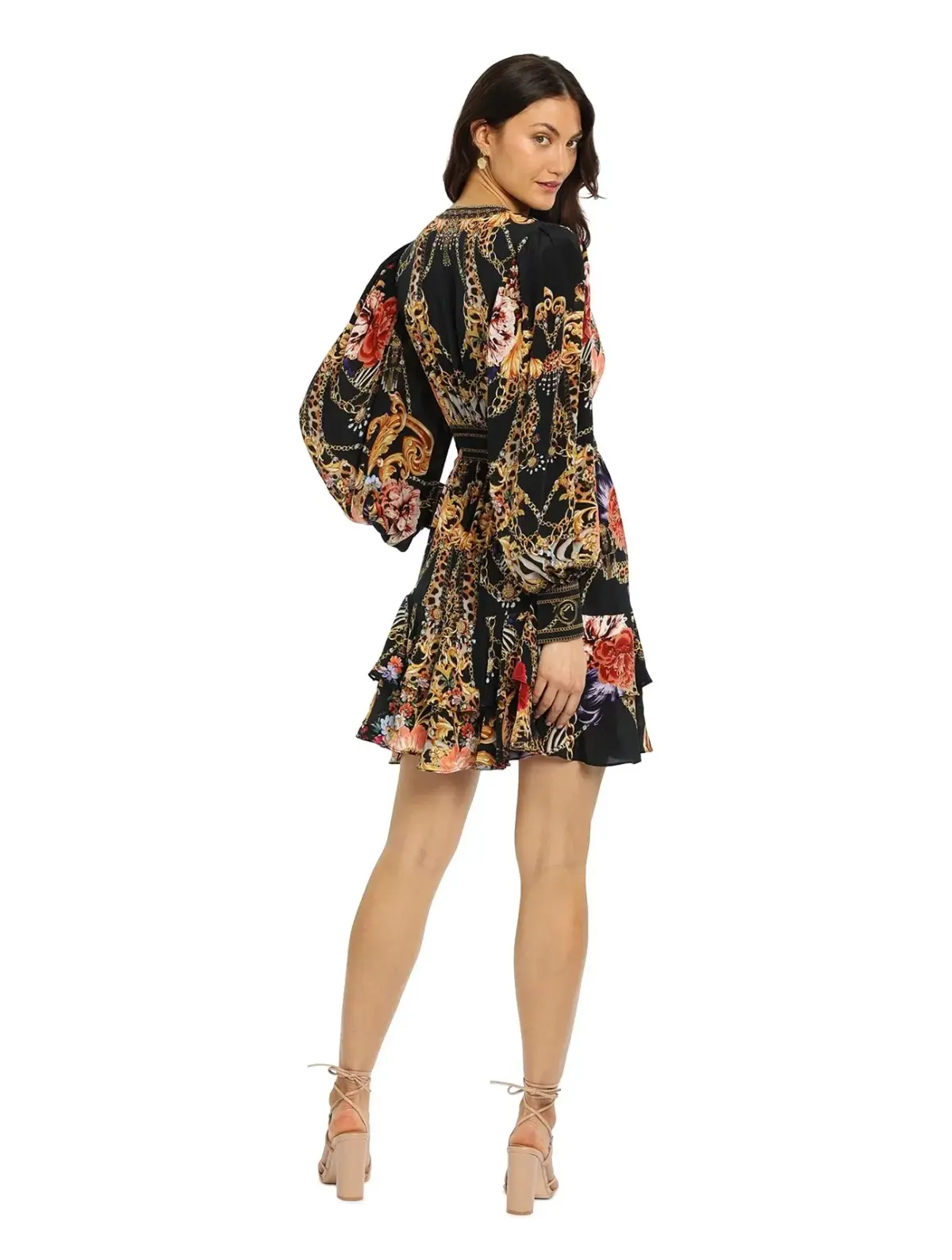 Camilla A Night In The 90s Button Front Frill Dress Black Print Size 8 - Image 2