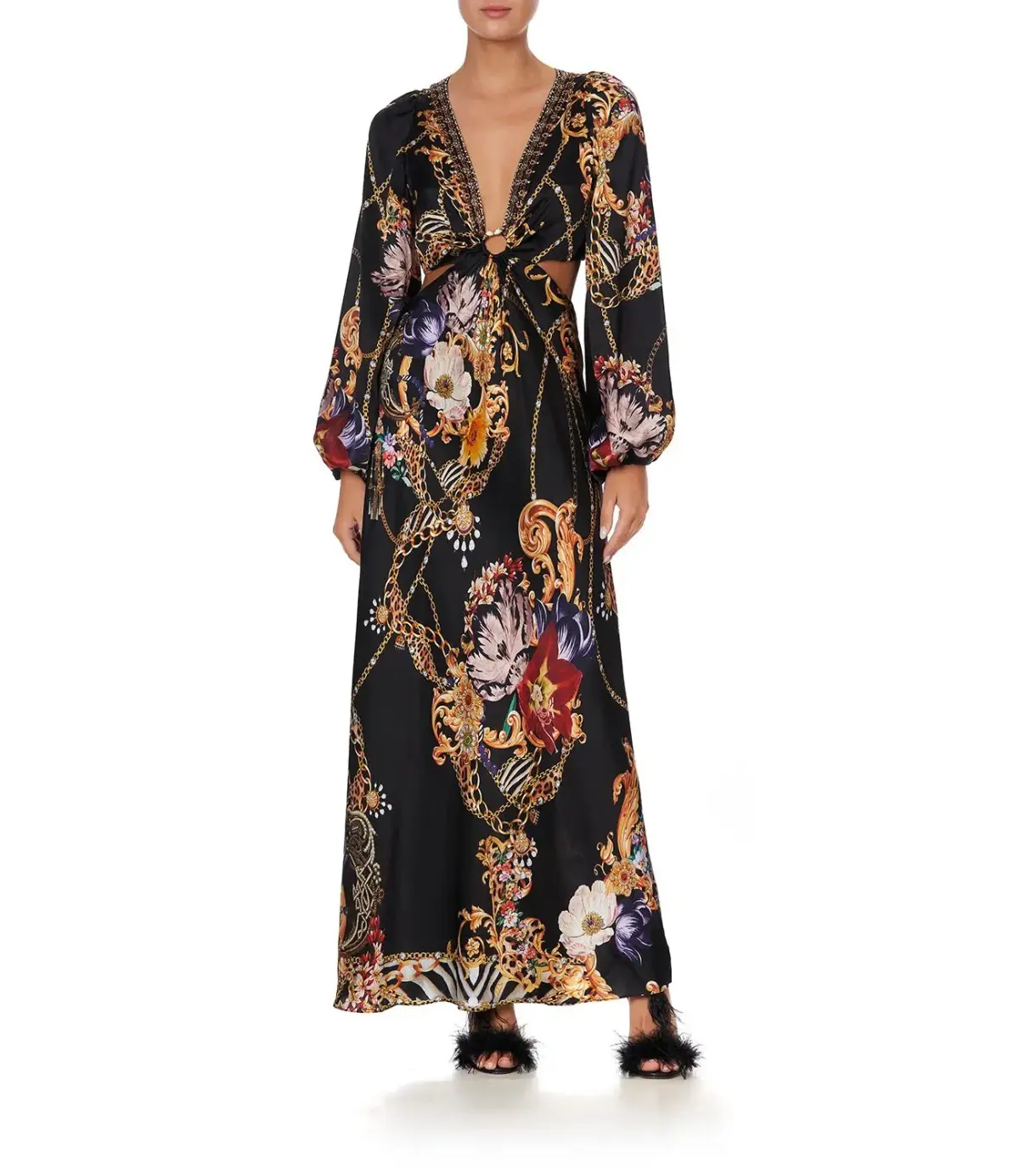 Camilla A Night In The 90s U-Ring Cut-Out Dress Black Print Size 10 - Image 1