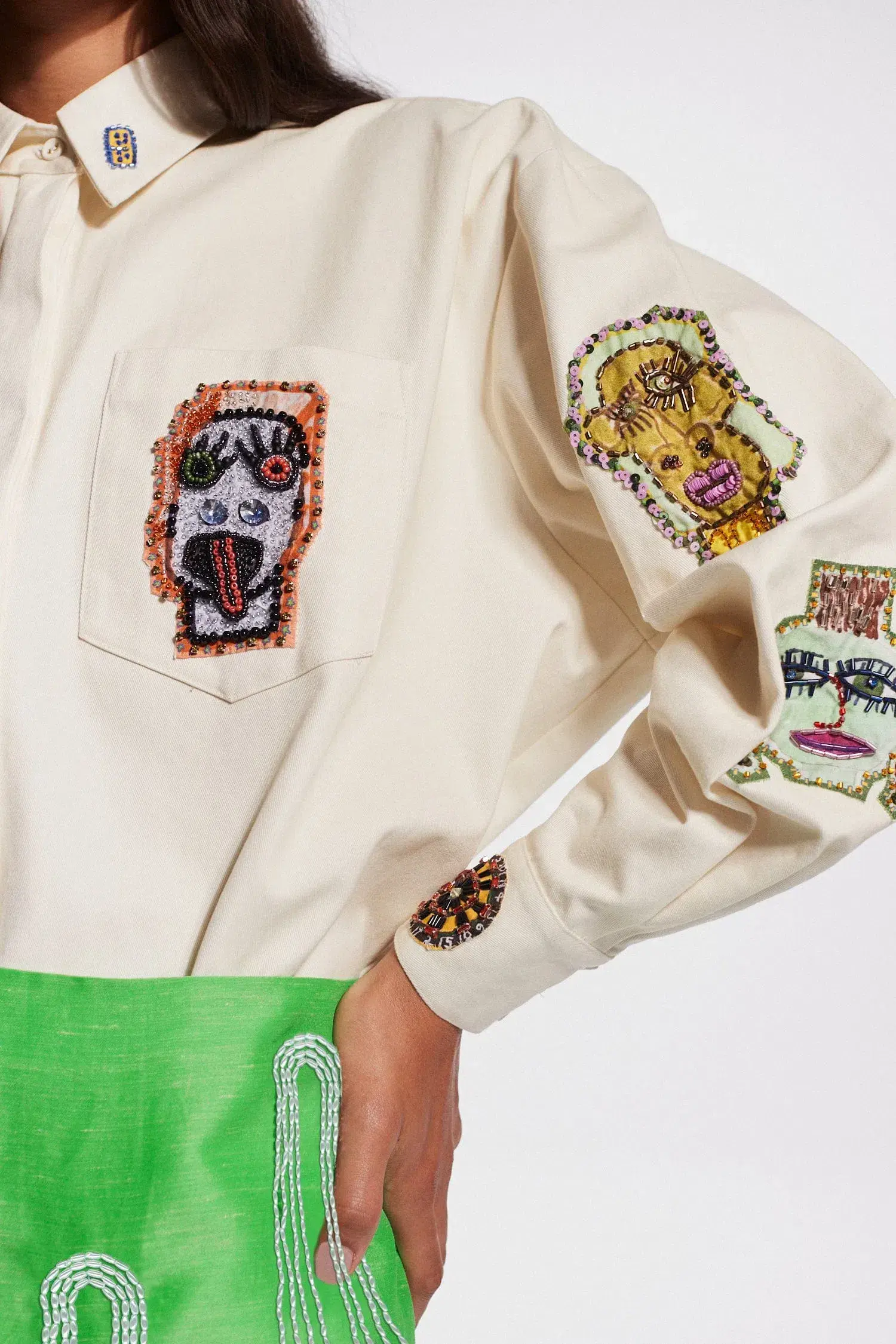 Alemais Players Embroidered Shirt Cream and Dazzle Mini Skirt Green Size 8 - Image 2