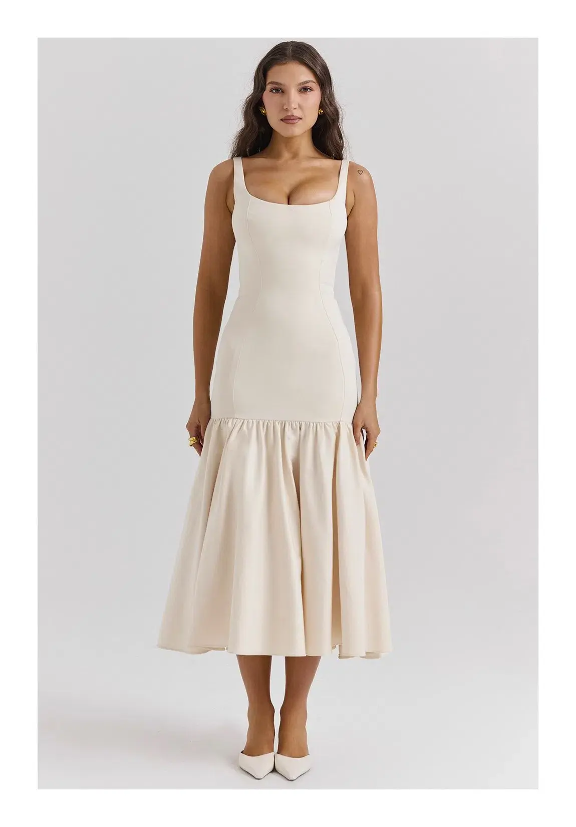 House Of CB Amore Vintage Cream Dropped Waist Midi Dress Cream Size XS / AU 6 - Image 1