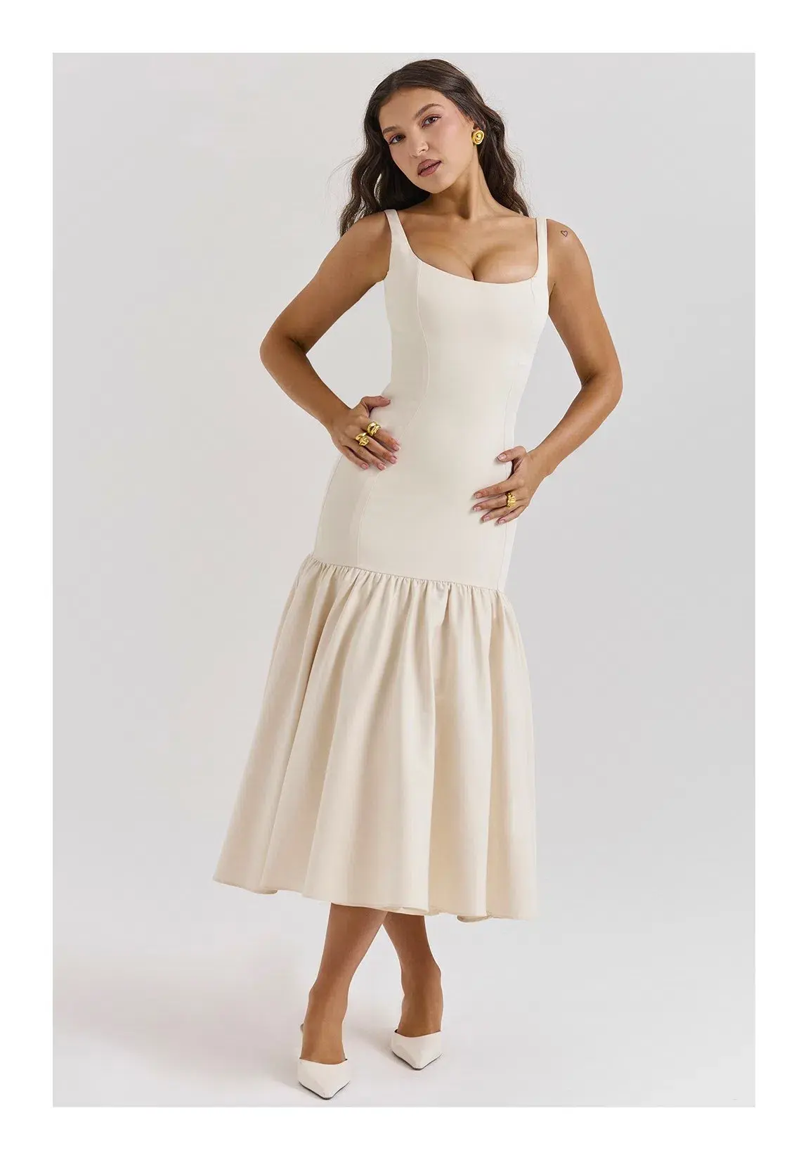 House Of CB Amore Vintage Cream Dropped Waist Midi Dress Cream Size XS / AU 6 - Image 2