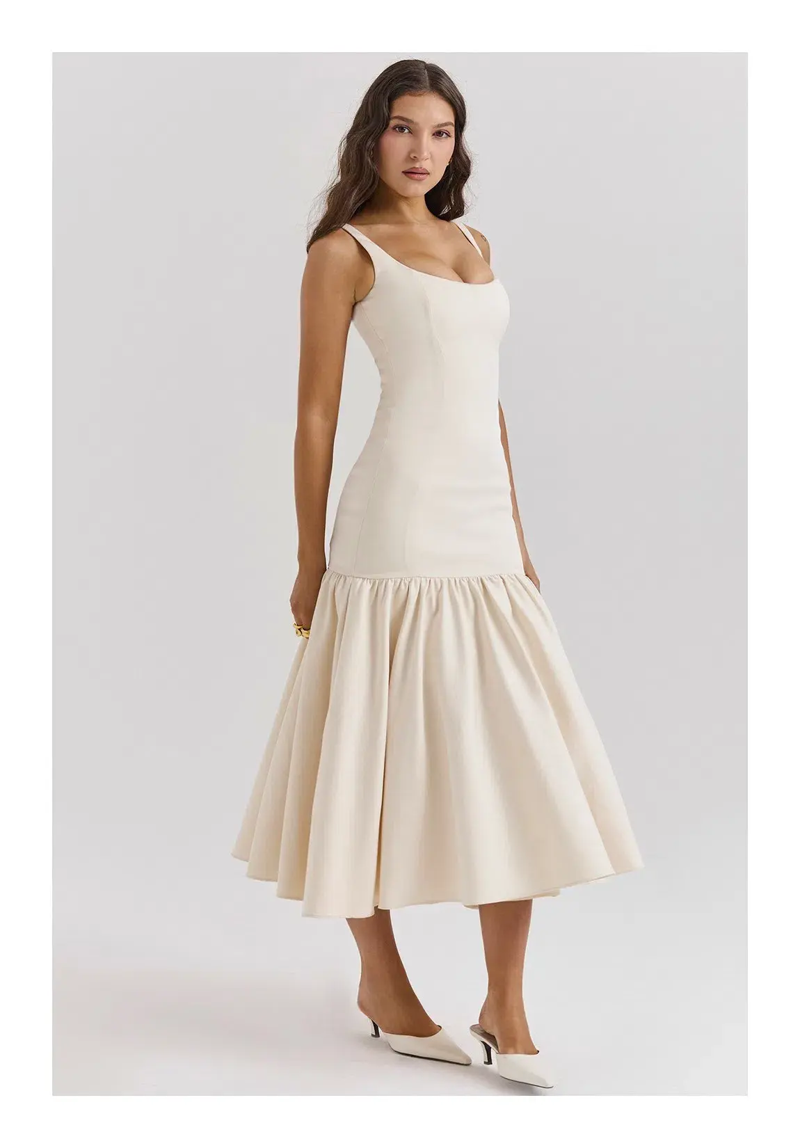 House Of CB Amore Vintage Cream Dropped Waist Midi Dress Cream Size XS / AU 6 - Image 3