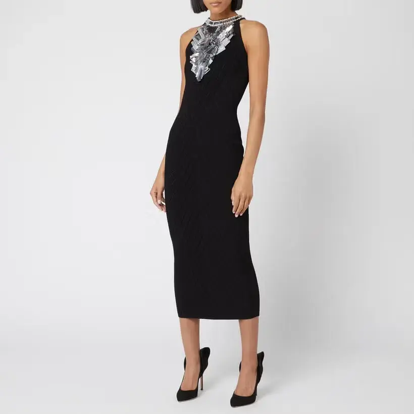 Balmain Sleeveless Broken Mirror-Embellished Cocktail Dress Black Size 8 - Image 1
