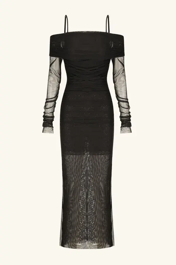 Shona Joy Mira Long Sleeve Off Shoulder Midi Dress Black Size 8 for rent on The Volte - main image