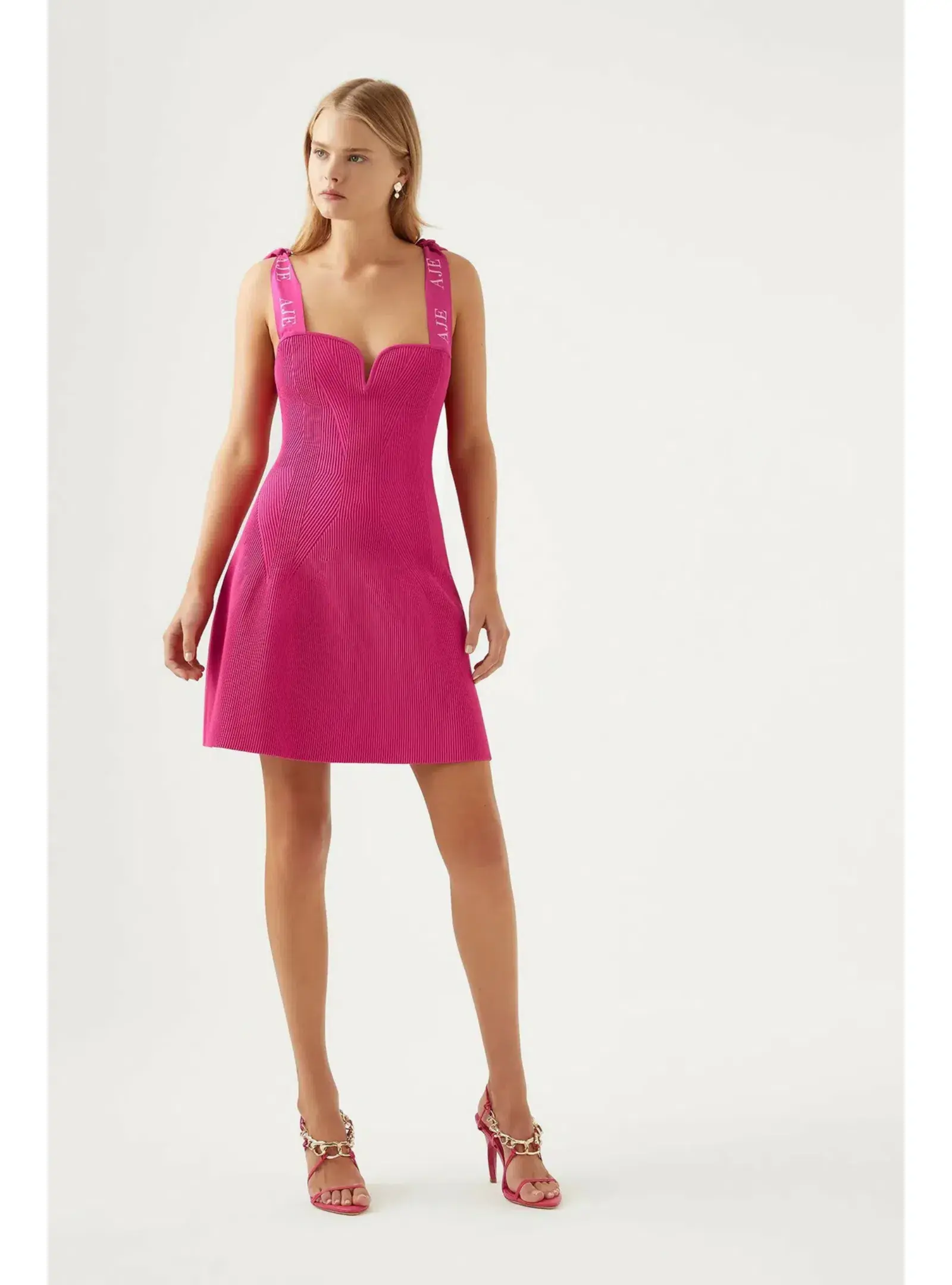 Aje Amber Knit Tie Shoulder Mini Dress Pink Size AU 10 - Image 1