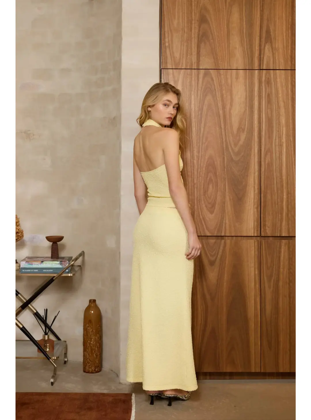 With Harper Lu Textured Halter Set in Limoncello Size AU 8 for rent on The Volte - main image
