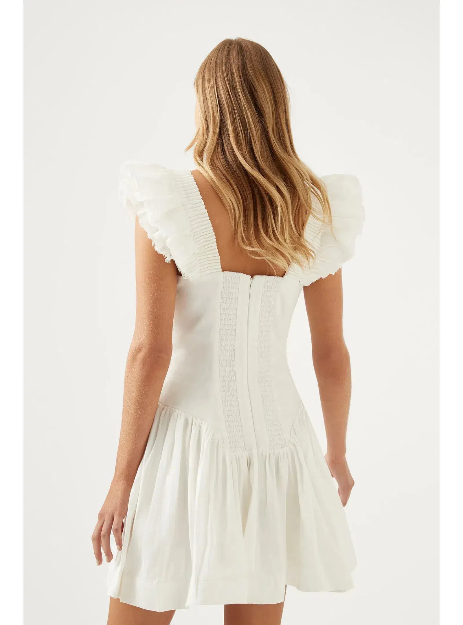 Aje Simone Frill Sleeve Dress Ivory Size AU 6 - Image 3