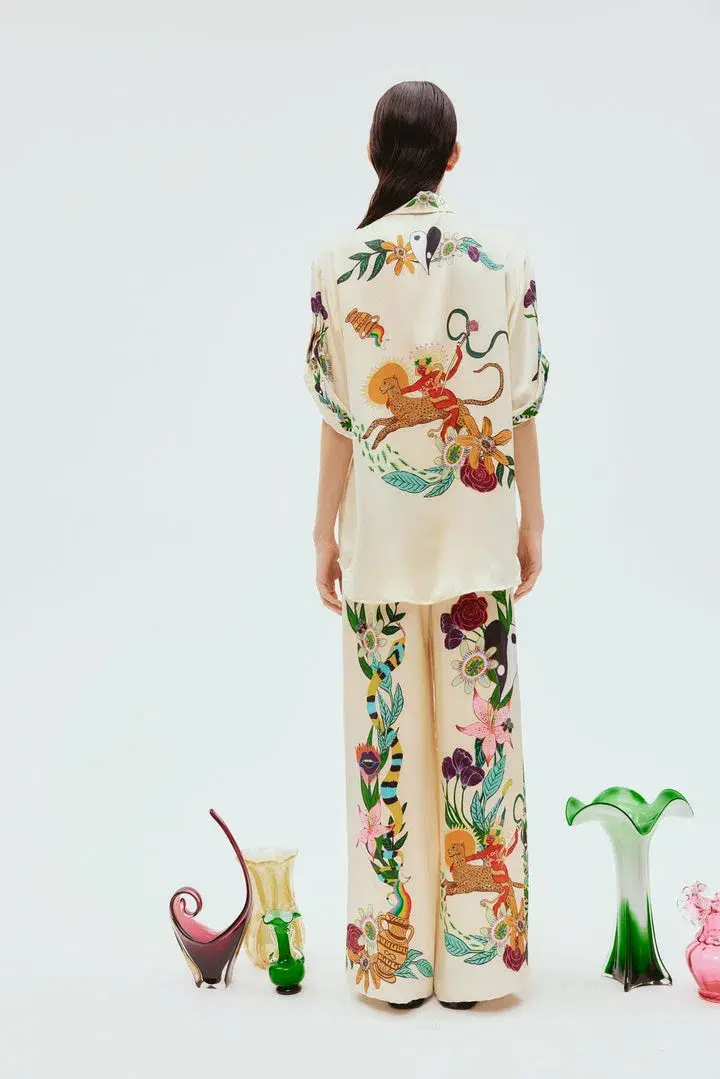 Alemais Meagan Silk Pant & Shirt Set Print Size 10 for rent on The Volte - main image