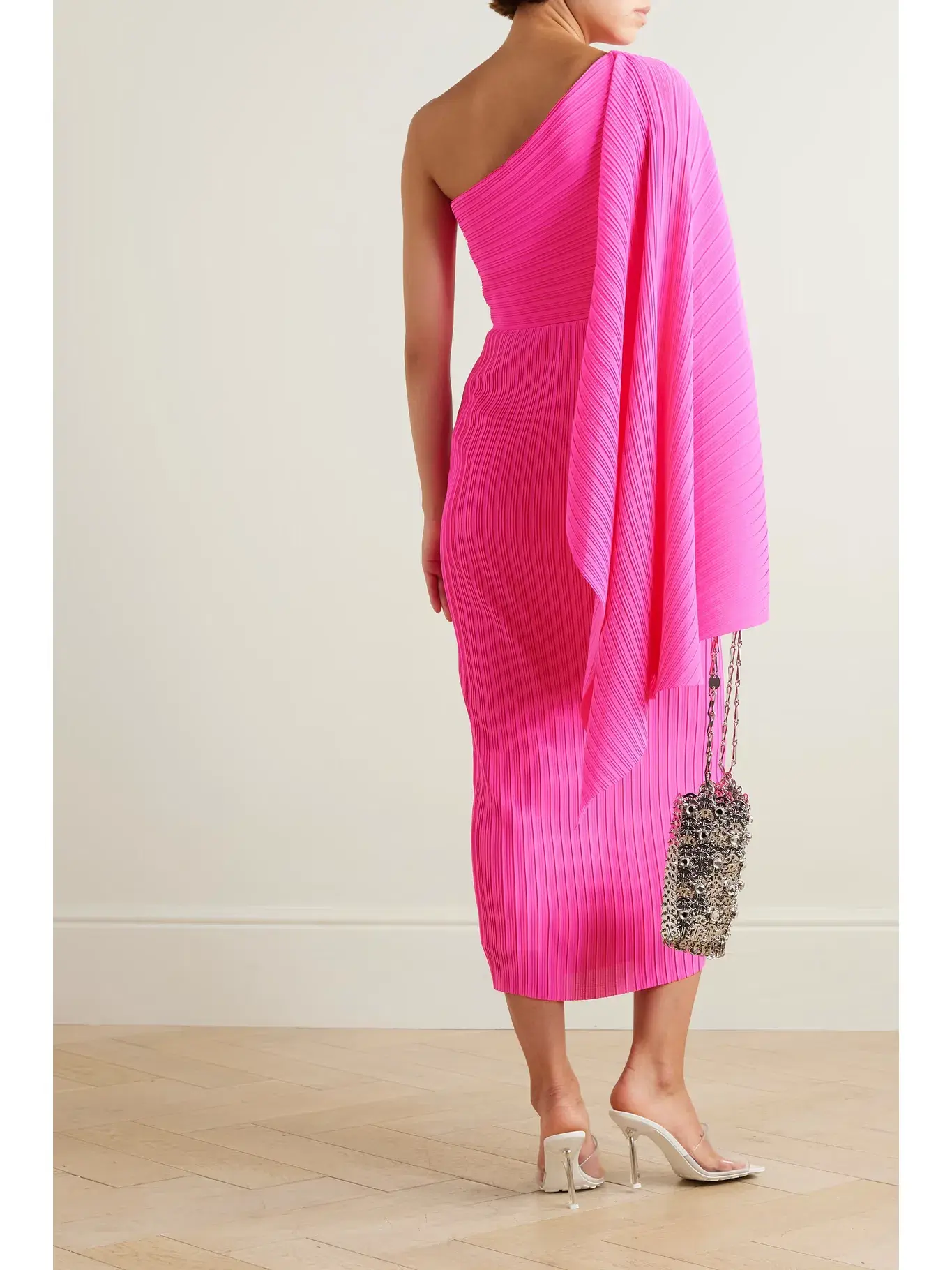 Solace London Lenna Lady One-sleeve Draped Midi Dress  Pink Size Au 8 - Image 2